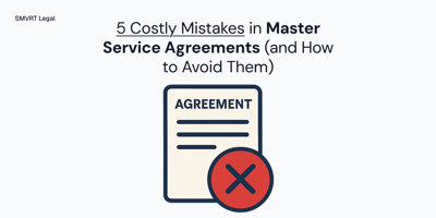 Illustration of a master service agreement with checklist and shield icons representing scope, IP ownership, and liability protection.