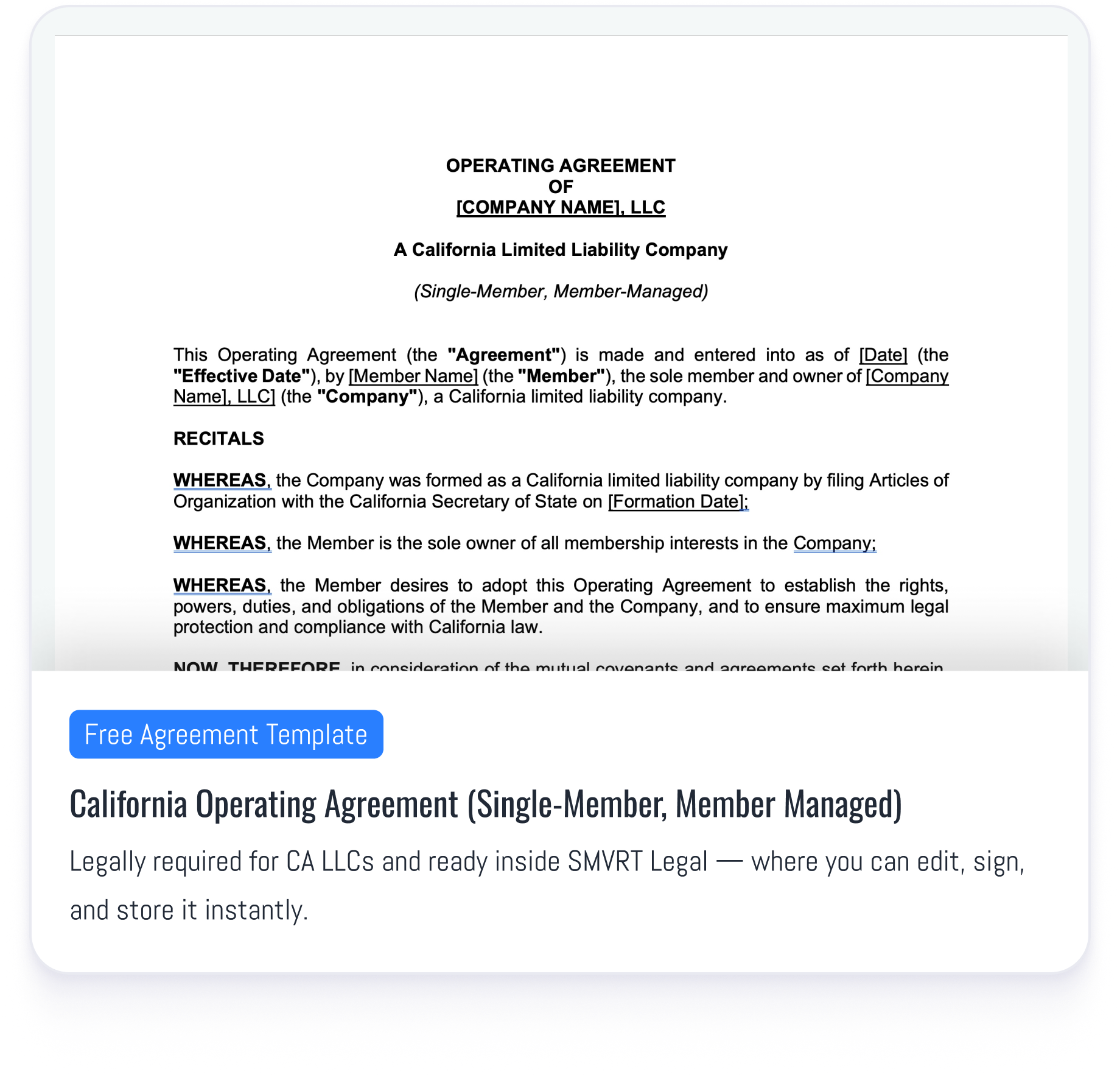 Operating Agreement - Single Member, Member Managed (VF)