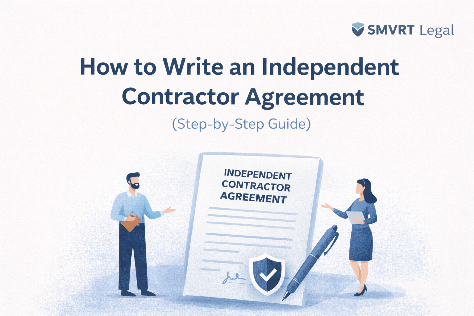 Illustration showing how to write an independent contractor agreement, including contract structure, legal safeguards, and key drafting considerations.